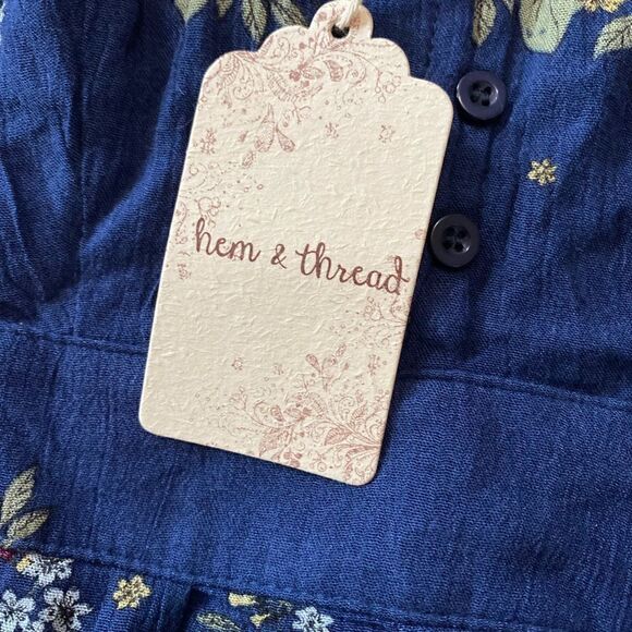Hem & Thread | Blue Floral Maxi Shorts Romper Open Back | NWT | M - Picture 5 of 6
